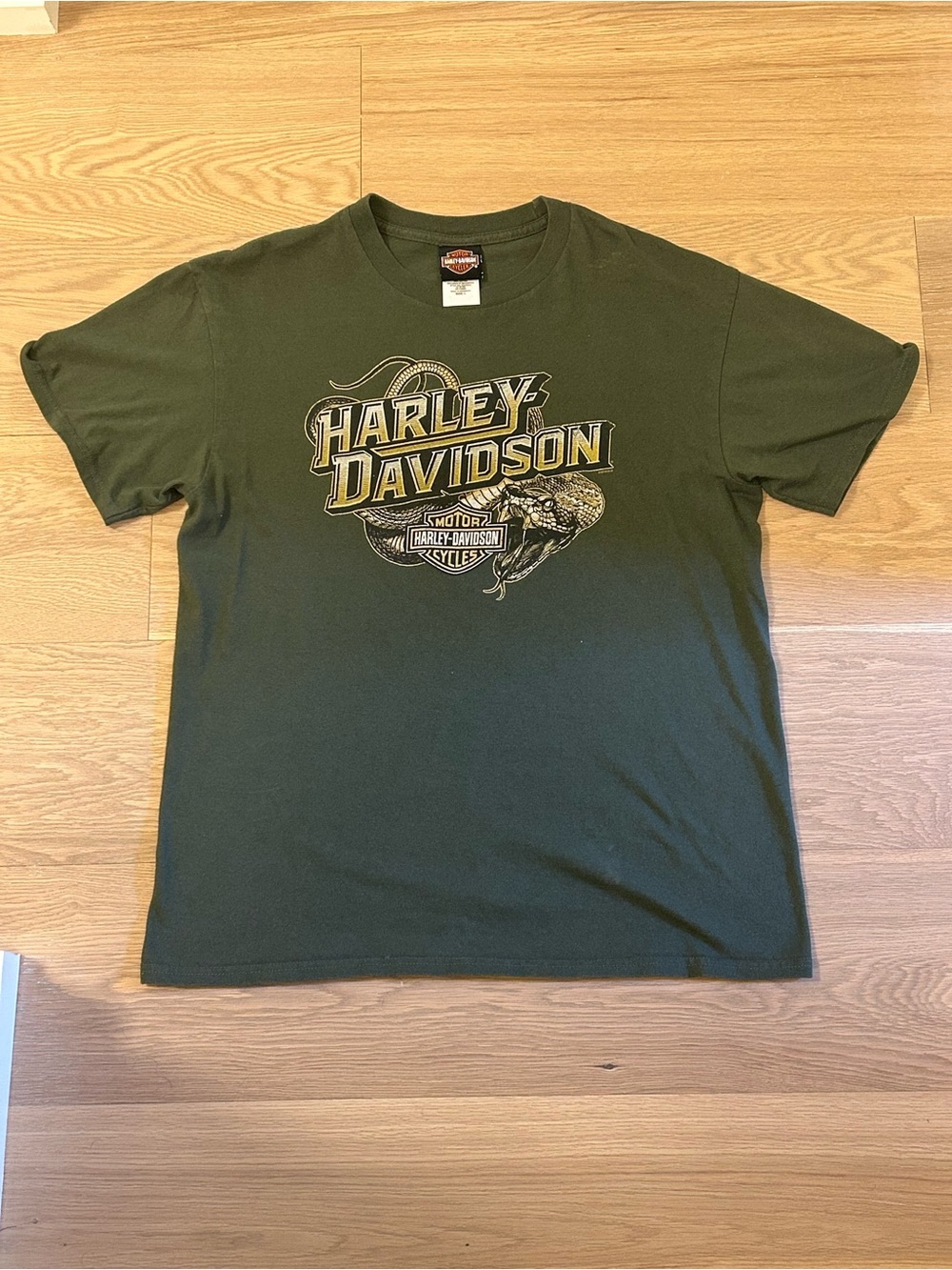Harley-Davidson Olive Green Logo Tee with Gold Accent